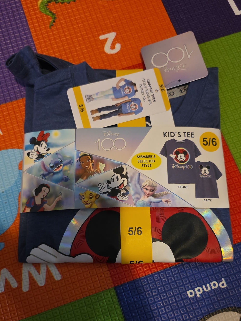 Disney Kids Tee - Navy Blue with Multicolor Disney 100 Graphics Unisex New